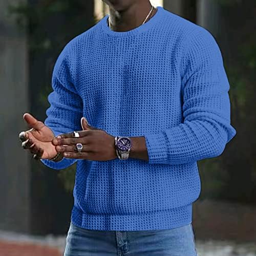 Pullover de malha de waffle masculino Spring Slim Fit Sweater Sweater Sweater Crewneck Jaquard Plaid Muscle Fit Jumpers