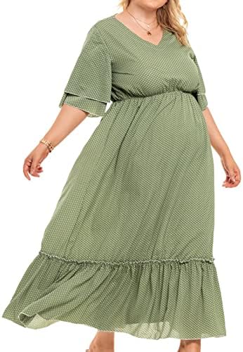 Moda feminina de tamanho plus size de manga longa vestido de comprimento médio