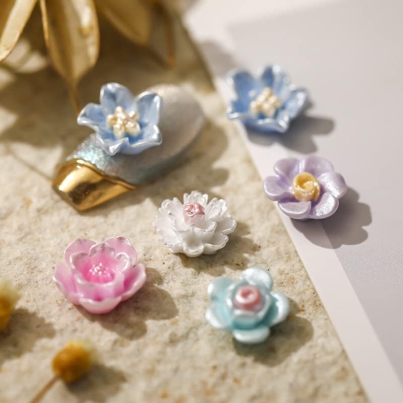 50pcs/lote 3D Resina de resina de lustre perolada Charms de flores mistas Design misto de estilo chinês Acessórios de jóias de decoração de arte Partes -