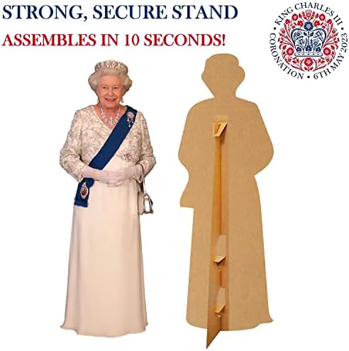 Rainha Elizabeth II Corte LifeSize - Rei Charles Coronation Decoration - Cuttão de papelão premium com suporte de cavalete