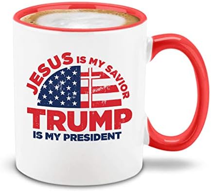 Shop4eves Jesus é meu salvador Trump é meu presidente Red Handle Cerâmica Caneca de Caneca de Caneca Cup Donald Trump Caneca