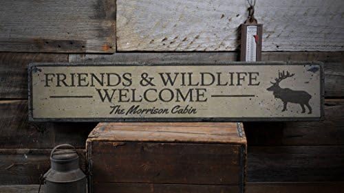 Sinal de cabine da família, sinal de madeira personalizada da cabine, sinal da vida selvagem, sinal da cabine de boas -vindas, decoração