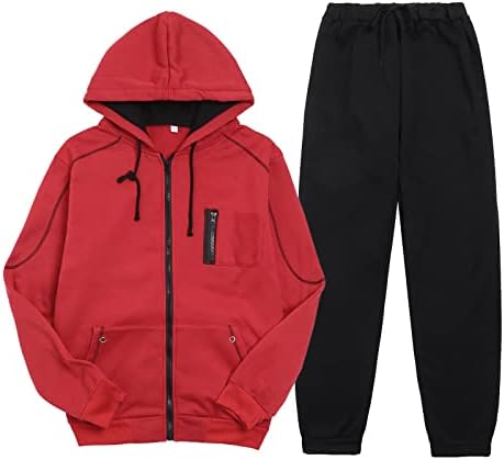 Roupa de tracksuit masculino Roupa de 2 peças com capuz e calça de corrida de zíper e um macacão de esportes casual