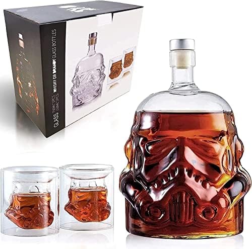 Decanter de uísque com 2 copos, Hyaugx Transparent Creative Flask Carrefe, Liquor 750ml Star Wars Gift for Wine, Scotch,