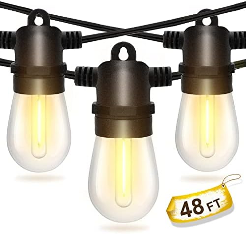Luzes de cordas externas de Jerritte LED 48 pés com Edison vintage Survento à prova de lâmpadas S14, luzes comerciais de pátio à