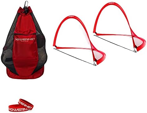 PowerNet Pop -Up Goal e Soccer Ball Bag Pacard | 2 gols com bolsa de transporte | Quadro durável e leve | Grande transporte com cordão grande | Saco de armazenamento de bolsa de malha