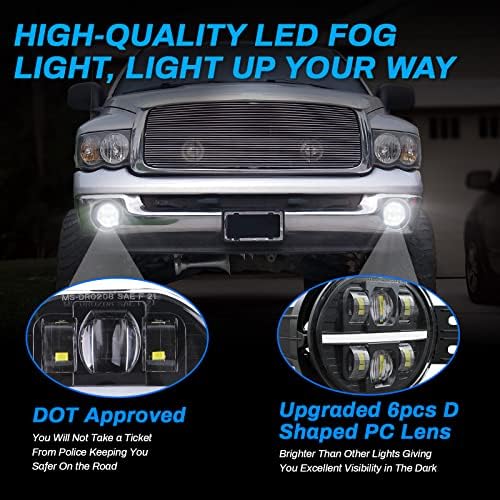 Bicyaco LED Fog Light com DRL compatível com Dodge Ram 1500 2002-2008 Dodge Ram 2500/3500 Caminhão de picape 2003 2004