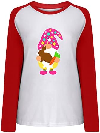 Funny Gnome Bunny Impresso Sweothirs da Páscoa para mulheres Camisas de pullocatuliação solta de manga comprida moderna