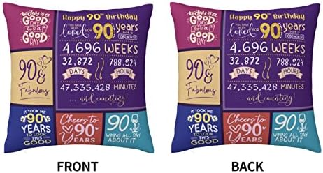 DFAQEHK Decorações de aniversário de 90 anos para mulheres ou homens - 90 decorações de aniversário para mulheres - 90º presente de aniversário para mulheres - Melhores presentes para mulher de 90 anos - tampas de travesseiro de 18 x 18 polegadas