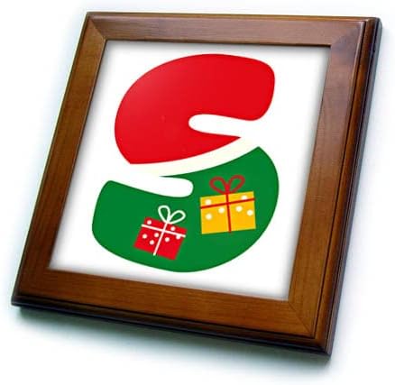 3drose Red Red and Green Christmas Monogram Initial S - ladrilhos emoldurados