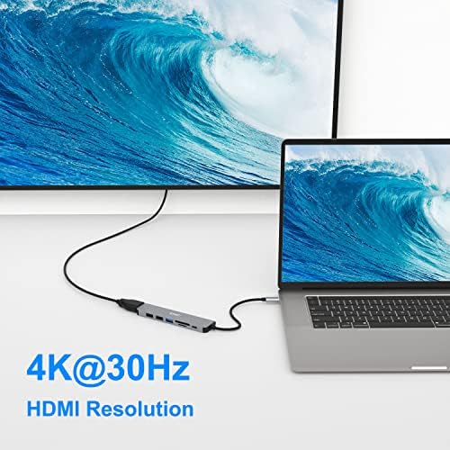 USB C Hub, Adaptador Jeswo USB C, 7 em 1 com saída 4K HDMI, USB 3.0, 2 USB-A, SD/TF Card Reader, 100W PD, USB C Dongle para MacBook