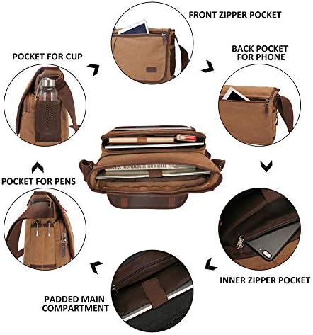 Modoker Messenger Bag for Men, 13 polegadas de laptop bolsas de sacos, bolsa de ombro de lona com bolso de garrafa