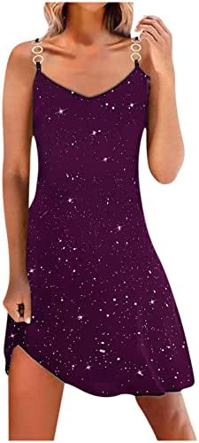 Ruziyoog Women Sexy V Vestido de pescoço LEXCIN GLITTER A-LINE Dress Spaghetti Strap Swing Mini Dress para convidado