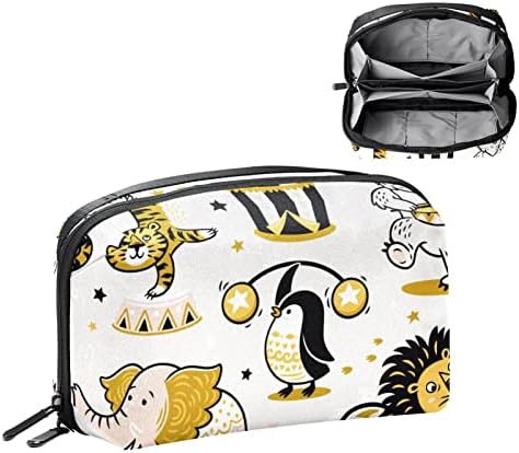 Cartoon Circus Animal Lion Tiger Penguin Saco de maquiagem engraçado para bolsa de organizador de viagens portátil para bolsa para saco de beleza para mulheres para mulheres
