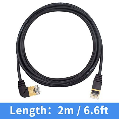 DUTTEK 90 GEGREE ETERNET CAT 8, 40GBPS 2000MHz de alta velocidade esquerda RJ45 Angulado Male para Male Ethernet Cabo para trás CAT7/6/5 Compatível para o roteador, Jogos e Indoor. 6,6ft/2m