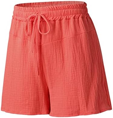 Shorts de linho Miashui para mulheres de verão feminino casual cintura elástica elástica