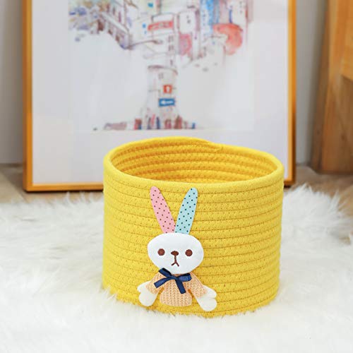 Enzk & Unity Rabit fofo Pequeno cesto de corda de corda de algodão cestas decorativas de tecido para presentes de Páscoa, crianças, brinquedos, viveiros, prateleiras, quarto, 8 x 8 x 6 , amarelo