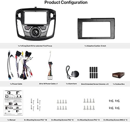 Yofung AC -FDFS06X -S -ST Kit de traço de montagem de instalação -Compatível com modelos selecionados Ford Focus 2012 2013 2014 -Fit apenas para estéreo ATOTO CAR