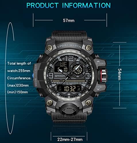 Yihou Mens Military Watch Sport Watches Water impermeabilizados Relógio tático ao ar livre assistir digital Big Face Alarm