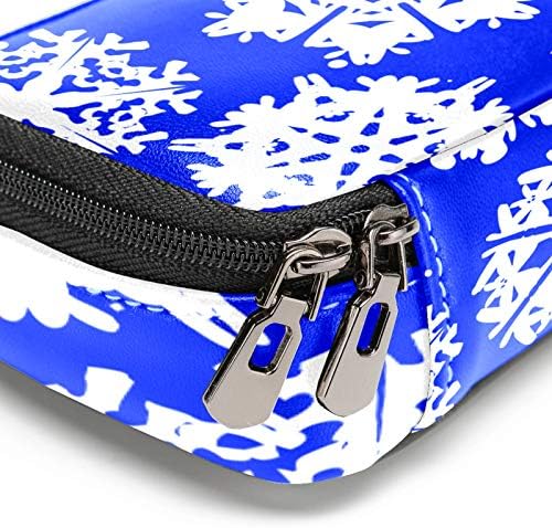 Blue Snowflake Padrão de floco de neve 84x55in Saco de caneta de lápis de couro com bolsa de armazenamento com zíper duplo