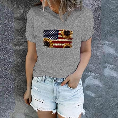 4 de julho camiseta camiseta para mulheres de manga curta camiseta em camiseta americana sinalizador listras tie-dye túnicas de túnicas de túnica