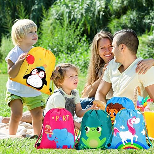 Shappy 24 pack drawstring party favores sacos de desenho animado de animais de animais para meninos para filhos de aniversário