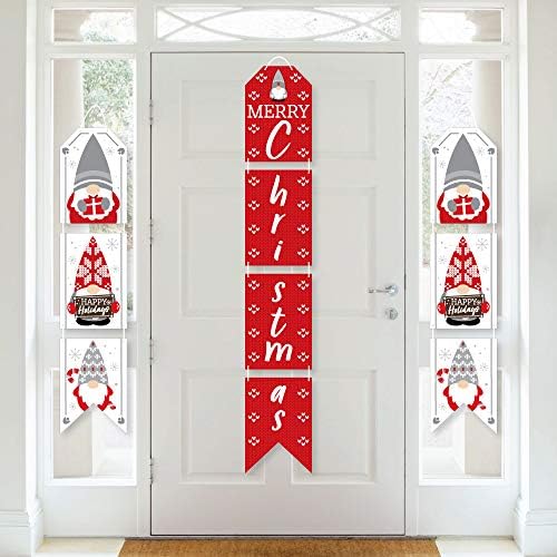 Grande ponto de felicidade Gnomos de Natal - pendurar banners de porta de papel vertical - kit de decoração de parede