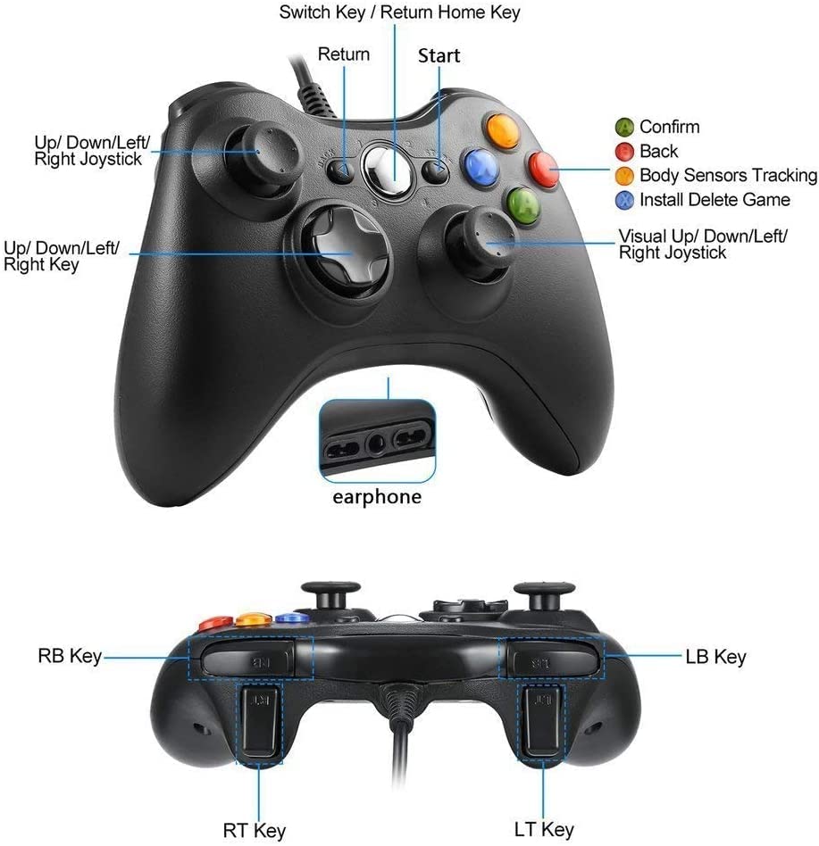 Rzzhgzq 2pack controlador com fio para Xbox 360 Controlador PC Windows 10/8/7 Gamepad Joystick para Xbox 360 e 360slim
