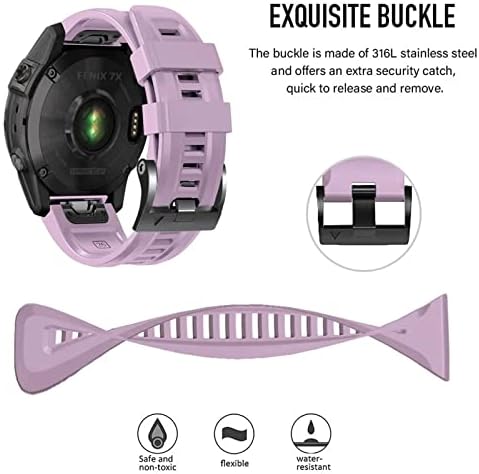 Bkuane 26 22mm Silicone Rellow Relatch Band Strap for Garmin Fenix ​​7x 7 6 6x Pro 5x 5Plus 3HR SmartWatch EasyFit Rose Red