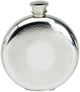 Flask de Edwin Blyde & Co Spirit - forma redonda tradicional estampada com design de cesto, 6 oz, estanho 14 x 10 x 4 cm