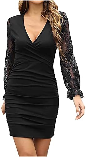 Vestidos de cocktail sexy de mulheres lantejoulas de moda Deep-V Clubwear Solid Cor Slim Fit Leeves Beach Party Party Sundress