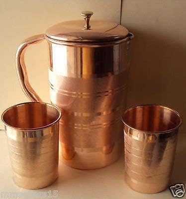 Jarro de cobre e conjunto de copos 2, jarro de cobre puro - melhor para água, ayurveda