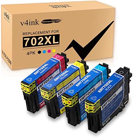 Substituição do cartucho de tinta remanufaturado V4ink para Epson 702xl 702 T702XL T702 para usar com a impressora Workforce Pro WF-3720 WF-3733 WF-3730, 4 pacote