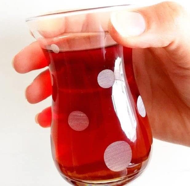 Erdem Kristal Decostyle Polka-Dot Copo de copo de vidro, Paşabahçe, copos artesanais de chá turco, 5,5 oz, tempo de chá vintage, mestres de vidro turco, vidro de qality