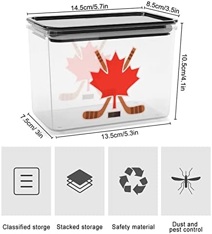 Contêineres de armazenamento de hóquei de bordo do Canadá, caixa de plástico transparente com tampas reutilizáveis ​​para lanches de cereais de cozinha.