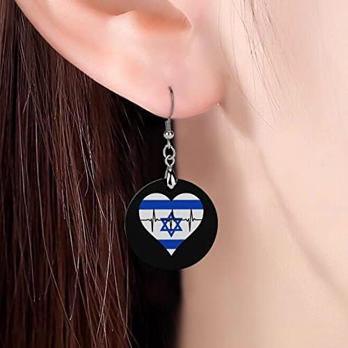 Amor Israel Brincos de madeira de batimentos cardíacos redondos pendentes pendurados pendurados jóias de orelhas para mulheres