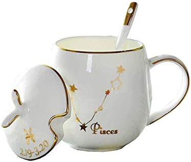 Conjuntos de chá de porcelana 12 canecas de constelação de tampa de cerâmica com colher de osso porcelana leite café da manhã copos de casas de aniversário presente de aniversário -h