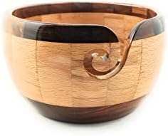 Primeart Steam Beech Crafted Wooden Yarn Ball Storage Bowl com dispensador de fios em espiral e anéis decorativos Acessórios de crochê de tricô 7x4