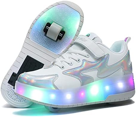 Bfoel Kids Roller patins Sapatos iluminados com sapatos de rodas duplas LED SNEAKERS DE ROLOS DE CARGA USB PARA MENINAS MENINAS