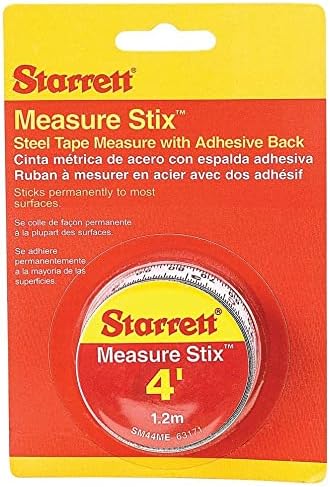 Starrett Tape Mece Stix com apoio adesivo - Mount to Work Bench, Tabela de serra, mesa de desenho - 1/2 x 4 ', métrica