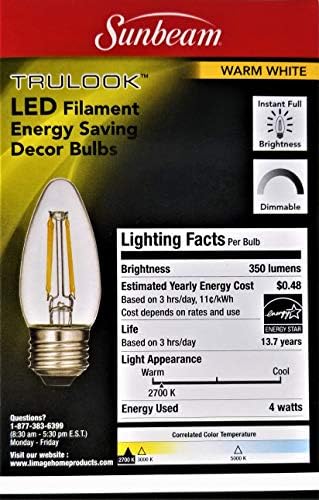 Sunbeam trulook led lâmpadas de decoração de economia de energia, branco quente, 2 pacote