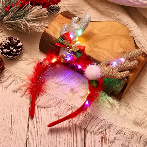 Jonky iluminando as bandanas da cabeça da cabeça Antlers Bandas de Natal de Natal Ears Ears Arco de cabelo liderado por mulheres