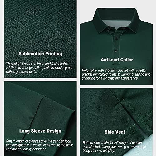 Camisa polo masculina manga longa reciclada poliéster fit seco camisetas de golfe estampadas para homens