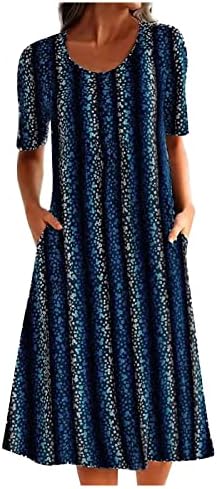 Vestidos de verão wpoumv para mulheres com estampa de estampa de leopardo, vestido de tinta curta, cola de manga curta colocada vestido midi solto com bolsos