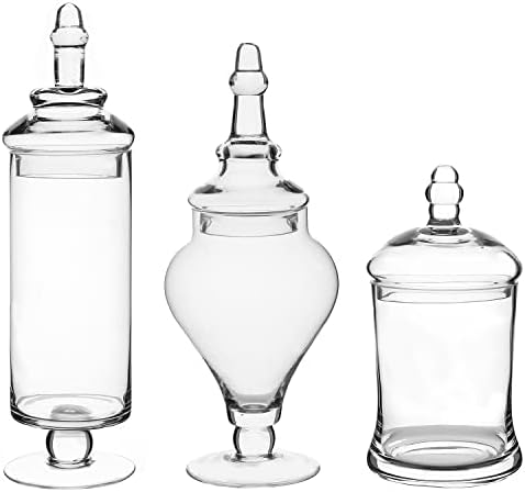 Mygift Clear Glass Apothecary Jars com tampa, vaso decorativo de pés, recipientes de buffet de doces Conjunto de 3