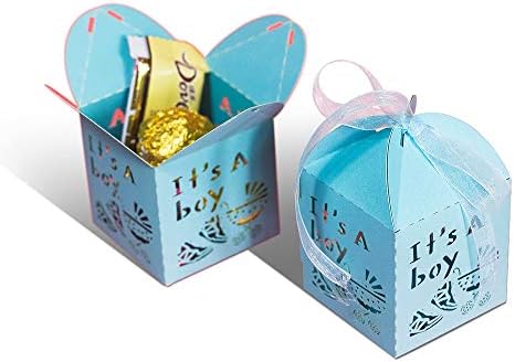 Yozatia 50pcs a laser de carro de bebê a laser Box Bomboniere Gift Candy Boxes Decoração do chá de bebê, 2,2 x 2,2 x 2,2 polegadas （azul）