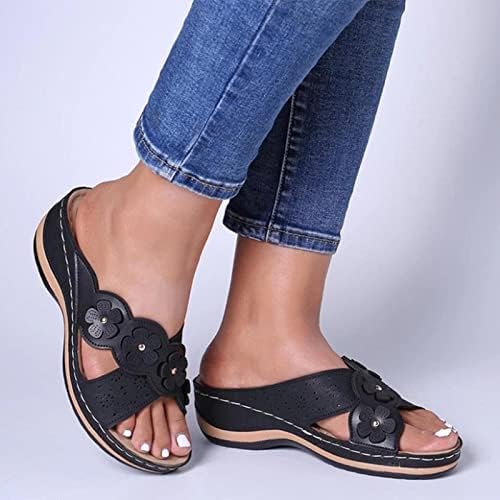 Flippers for Women Women Vintage Cross Aberto do dedo do dedo do dedo do dedo floral Sandálias de cunha de cunha ao