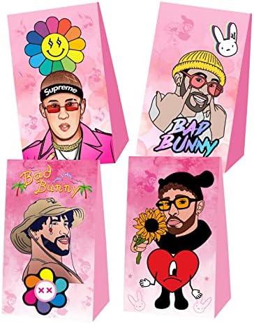 12pcs Rapper Party Gift Pink Bags Goodie Bags for Cartoon Theme Birthday Party Supplies, Decorations Bags Sacos de doces