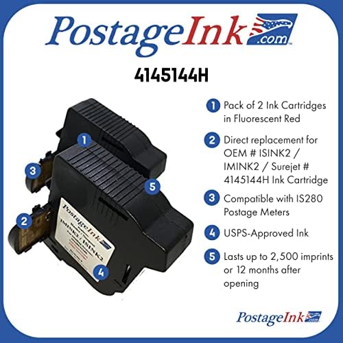 Postageink.com ISINK2 / IMINK2 / SURE.JET # 4145144H Substituições de cartucho de tinta não-OEM para máquinas IS280 e IM280, pacote de 2