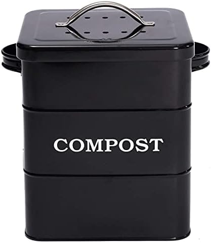 Morezi Indoor Kitchen Compost Bin para bancada de cozinha, ótima para restos de alimentos, aço carbono, alças, 1 galão - inclui